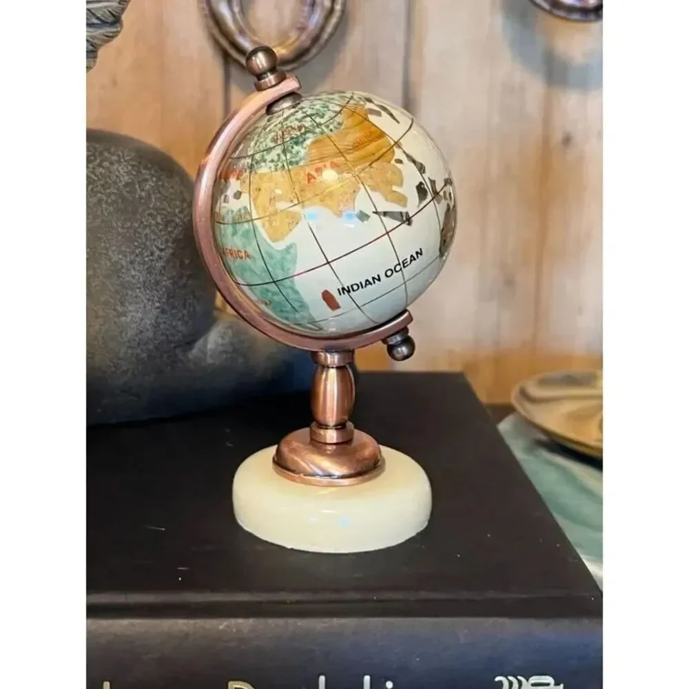 Mother-of-Pearl Gemstone Globe | Copper Stand | Natural Stone Décor NEW